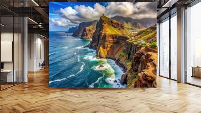 Rugged cliffs meet the Atlantic Ocean at Cape Verde's Ponta do Sol, the westernmost point of Africa, where African and European influences converge. Wall mural