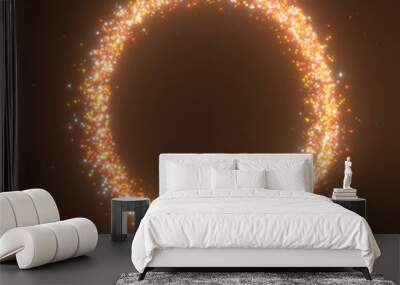 3d rendering illustration .Circle bright light Futuristic sci-fi glitter star dust with particle shiny glowing on black background. 3d image .High resolution .Banner for advertisement Wall mural