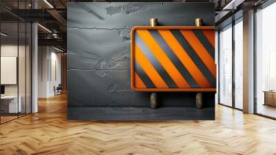 A realistic rendering of a construction sign, bright orange with reflective stripes Wall mural