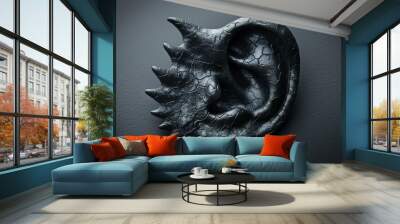 Abstract representation of a devilish ear lobe with distorted shapes and dark tones Wall mural