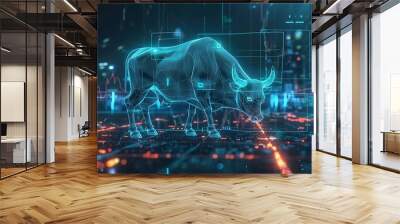 Advanced hologram visualizes a bullish trend in the stock market, attracting investors with the promise of profitable trading opportunities. Wall mural