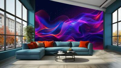 black background with neon wave design Wall mural