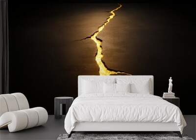 Glowing Crack in Dark Surface Wall mural