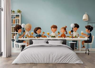 Kids Sharing a Meal A LowAngle Perspective of a Table Full of Food and Smiling Children Wall mural