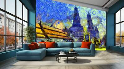 Landscape of wat arun bangkok thailand Illustrations creates an impressionist style of painting. Wall mural