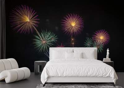 Colorful of fireworks in Happy New Year 2020 holiday festival Wall mural