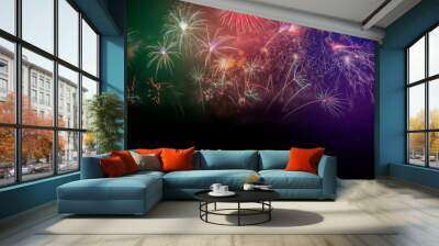 Colorful of fireworks in Happy New Year 2020 holiday festival Wall mural