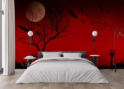 Full moon with red Halloween night background
 Wall mural