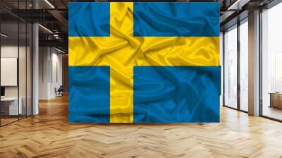 Beautiful silk flag of Sweden with soft folds in the wind Wall mural