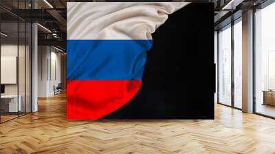 national flag of the modern state of Russia, beautiful silk, black blank form, concept of tourism, economy, politics, emigration, independence day, copy space, template, horizontal Wall mural