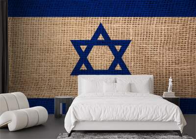 photo of the beautiful colored national flag of the modern state of Israel on textured fabric, concept of tourism, economics and politics, closeup Wall mural