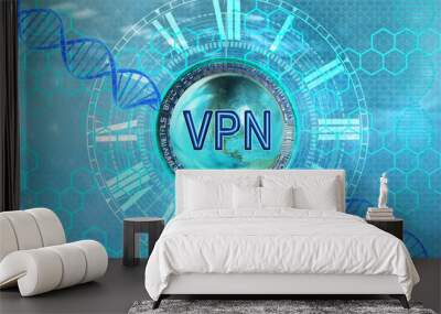 Virtual Private Network lock on Earth model, control, limiting use of Internet, business VPN solutions enterprise to secure data communications and extend private network services while maintaining Wall mural