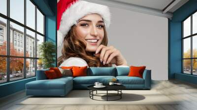 Beautiful female model wear santa hat Wall mural