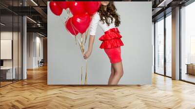 Beautiful woman with red balloon Wall mural