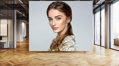 Beauty portrait of female face with natural skin Wall mural