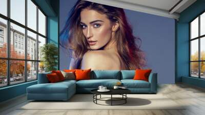 Beauty portrait of female face with natural skin Wall mural