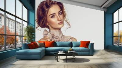 beauty portrait of female model with natural skin Wall mural