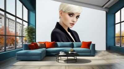 Fashion portrait of female model in short hair Wall mural