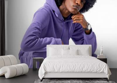 Handsome black man in tracksuit isolated on white background Wall mural