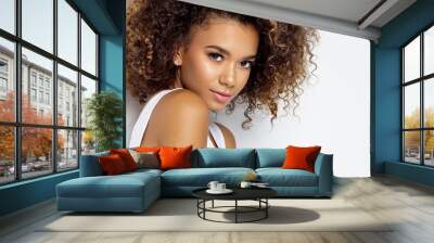 Portrait of beautiful african american female model isolated on white Wall mural