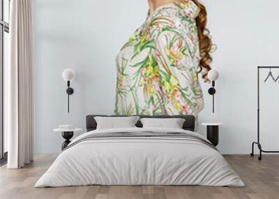 Portrait of beautiful female model wear summer clothers Wall mural