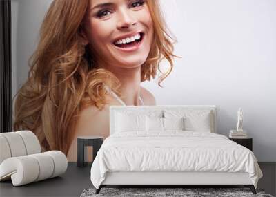 Portrait of beautiful happy blonde woman Wall mural