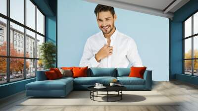 sexy smiling business man wear white shirt Wall mural