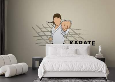 Athlete girl does a karate workout. Abstract sports vector image. Logo. Wall mural