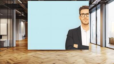 Cartoon-style depiction of two office workers standing next to each other with arms crossed and smiling Wall mural