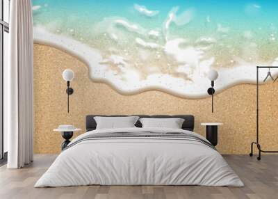 Summer background. Transparent sea wave on the sandy shore.  3D vector. High detailed realistic illustration. Wall mural