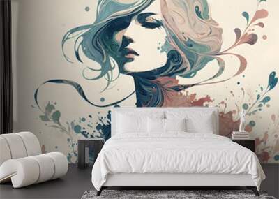 girl with flowers Wall mural