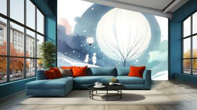 landscape with moon and snow Wall mural