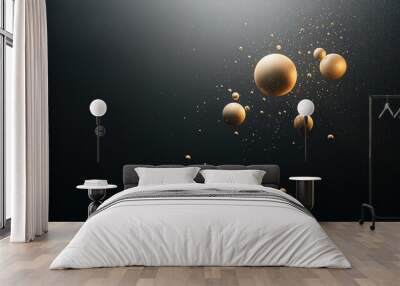 Abstract Gold Spheres Floating in Dark Space Wall mural