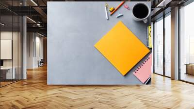 Bright Desk Setup with Stationery and Coffee Wall mural