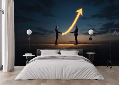 Business Growth Concept with Two Men and Upward Arrow Wall mural