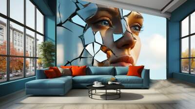 Fragmented Reflection of a Thoughtful Woman Wall mural