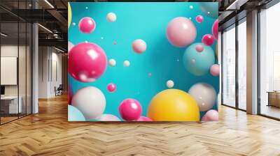 Vibrant Abstract 3D Rendering of Colorful Spheres and Shapes in Modern Digital Art Wall mural