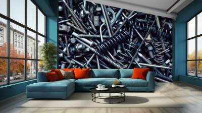 Background of bunch of old nuts bolts and nails Wall mural