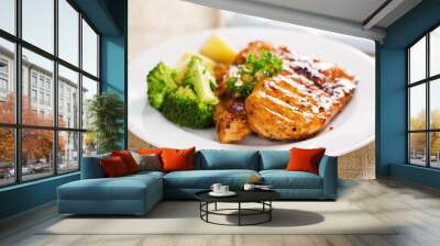 grilled chicken with broccoli,potatoand parsley Wall mural