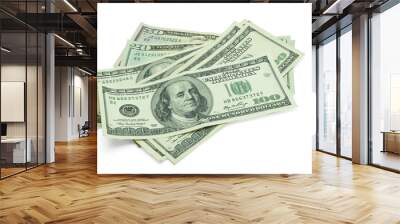 A group of banknotes isolated on white background with clipping path. Wall mural