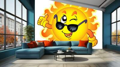 Cartoon winking Sun with sunglasses Wall mural