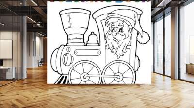 Coloring book Christmas locomotive 1 Wall mural