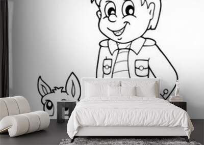 Coloring book policeman with guard dog Wall mural