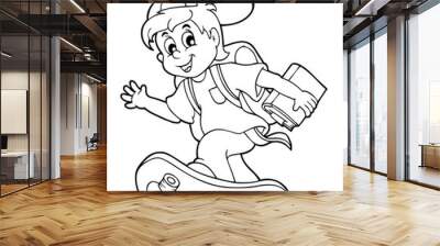 coloring book school boy theme 1 Wall mural