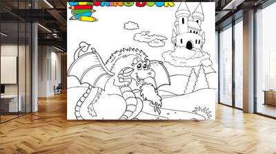 Coloring book with big dragon 1 Wall mural