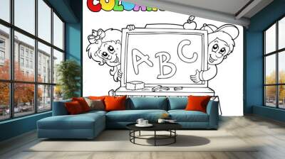 Coloring book with school images 2 Wall mural