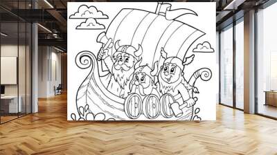 Coloring book with Viking ship Wall mural