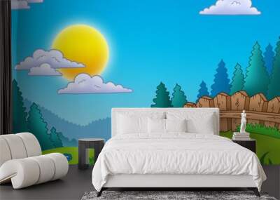 Country landscape with Sun Wall mural