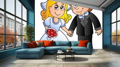 Cute wedding couple Wall mural