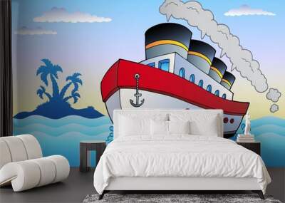 steamship sailing in sea Wall mural